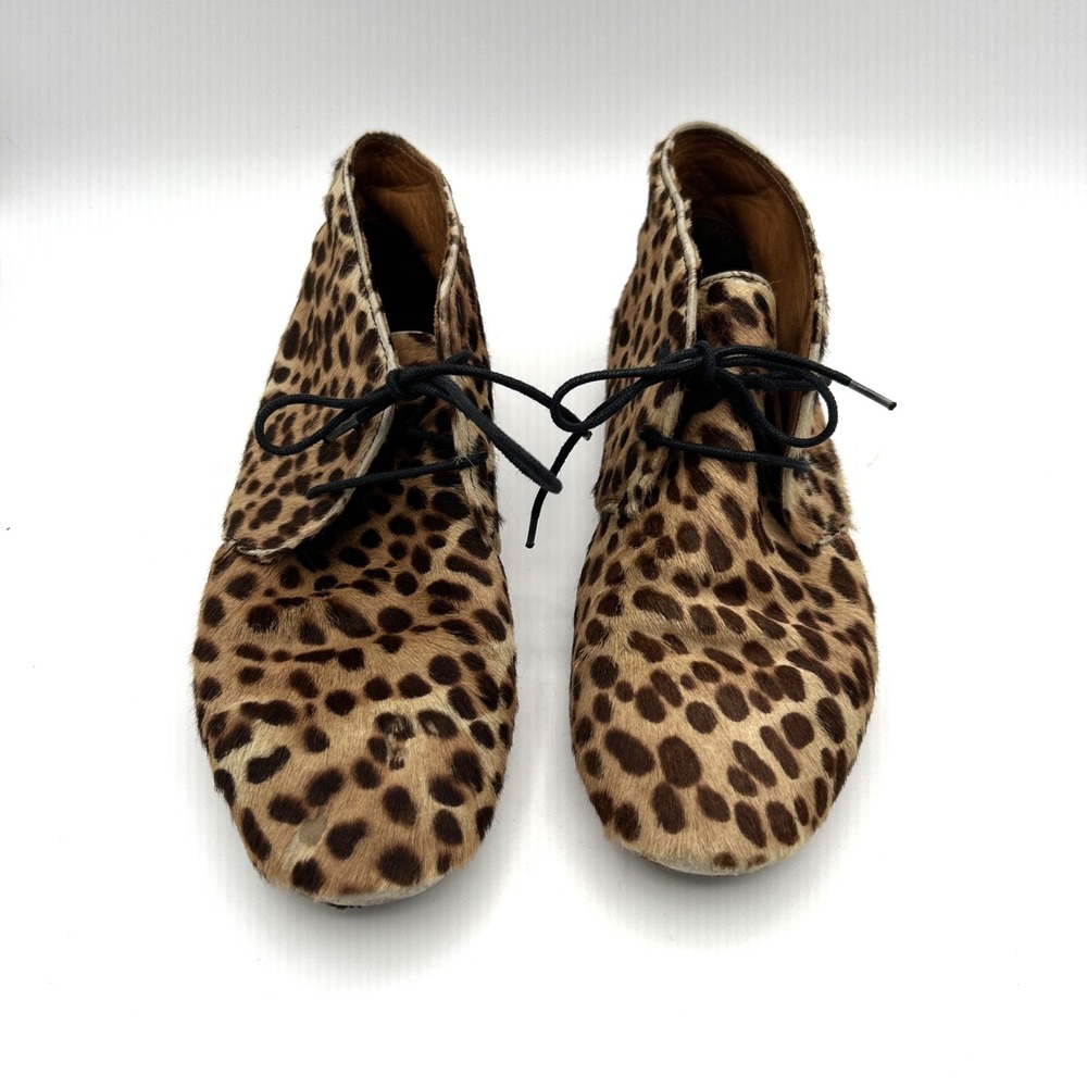 Isabel Marant Etoile Leopard Print Pony Hair Lace Up Booties Size‎ 36 Womens
